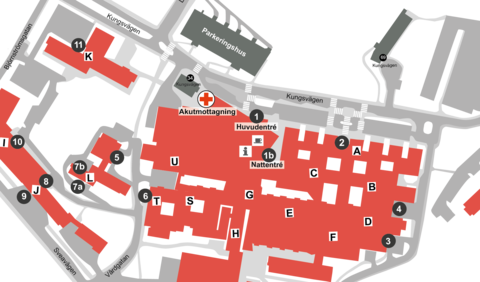 Karta över Mälarsjukhuset.