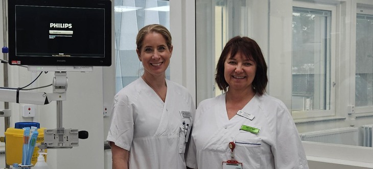 Sara Berlin Magnusson och Helena Åhlander på nya intensivvårdsavdelningen i Nyköping.